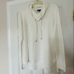 White Pullover Hoodie Cowl Neck Minimalist